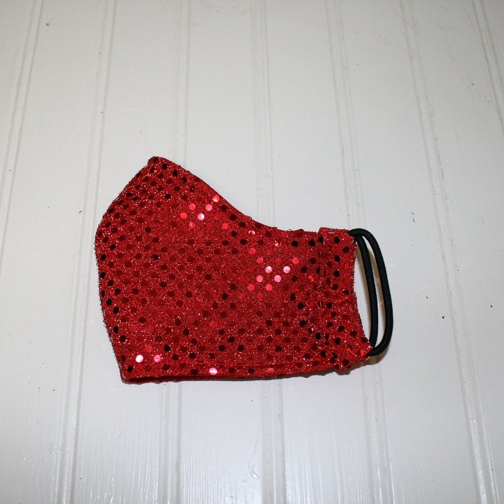 HANDMADE Red Sequin Fabric Face Mask Shield - Picture 4 of 4